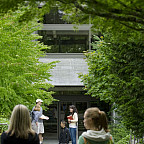 The walkway facing Wood Hall near Boley Law Library