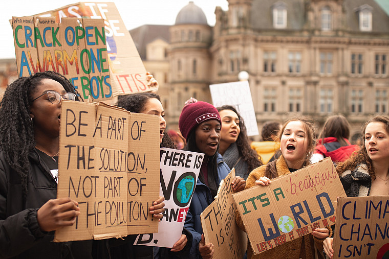 Student activists at a climate rally