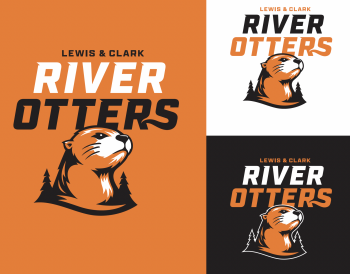 Primary vertical lockup over orange, black, and white backgrounds.