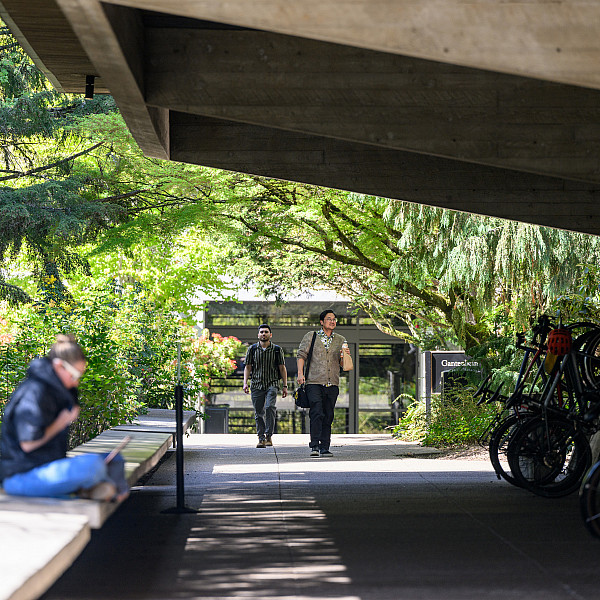 Students walking on the law campus.