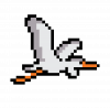 8-bit graphic of a heron flying.