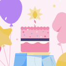 Birthday cake and balloons