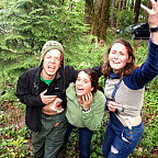 Students pretend to be injured for a wilderness rescue practice scenario