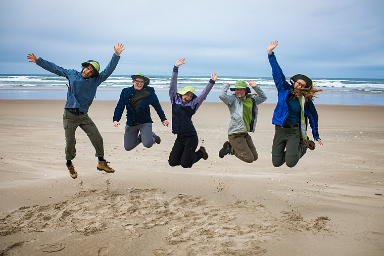 Jumping for joy on the beach