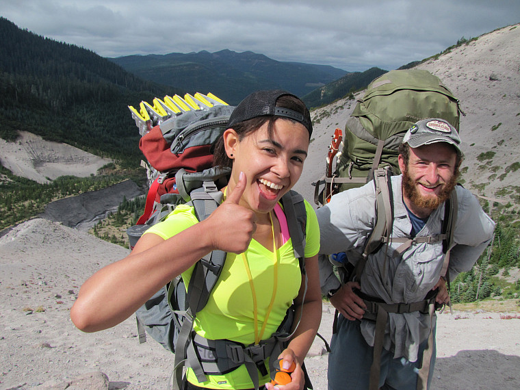 Thumbs up, backpacking Mt St Helens