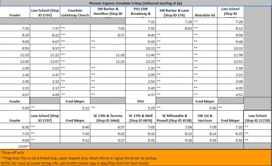 Friday Pio Express Schedule