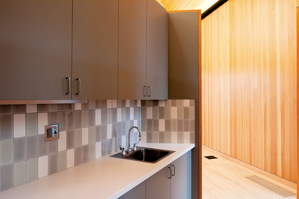 The kitchenette enables food preparation for events.