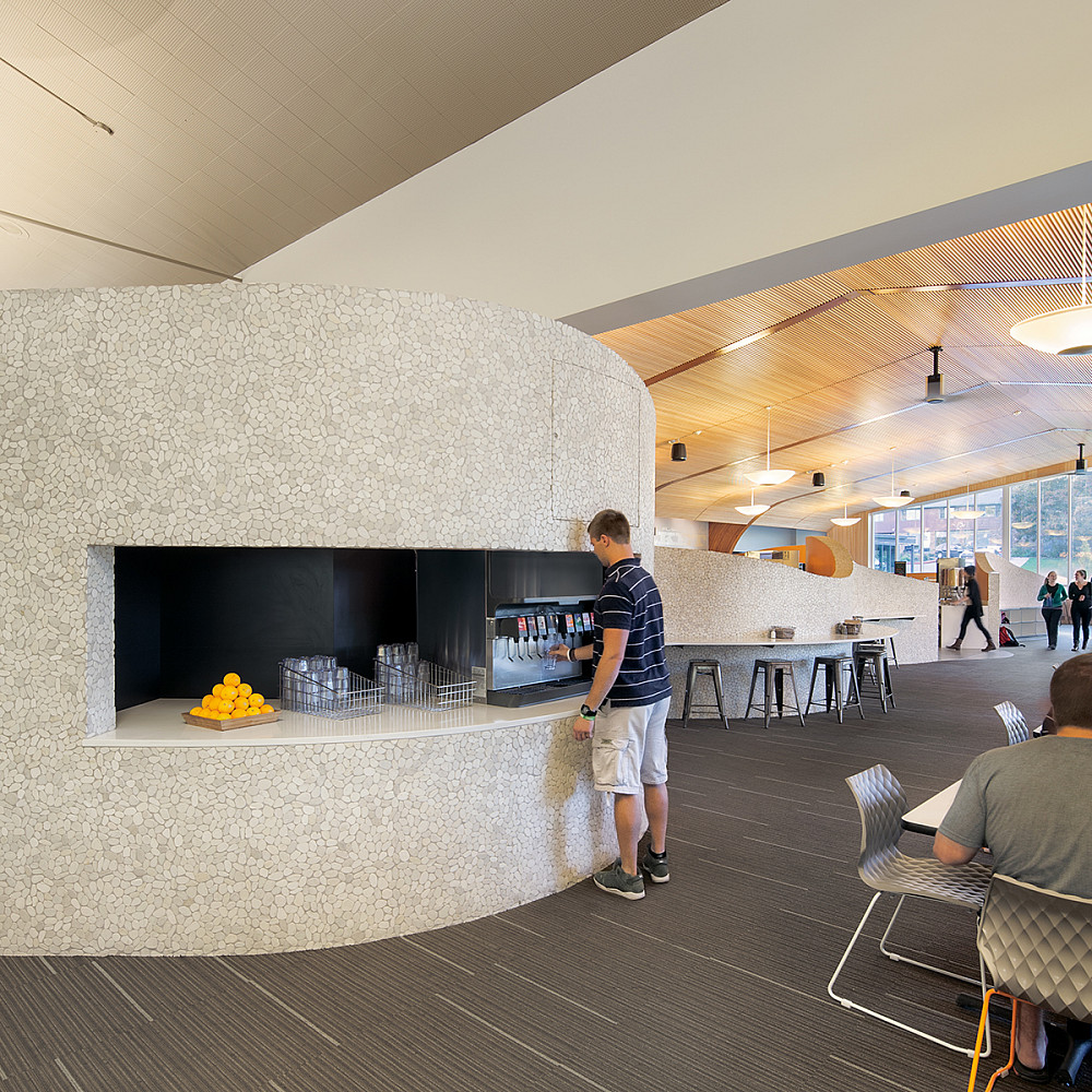 Food options are presented in attractive spaces.