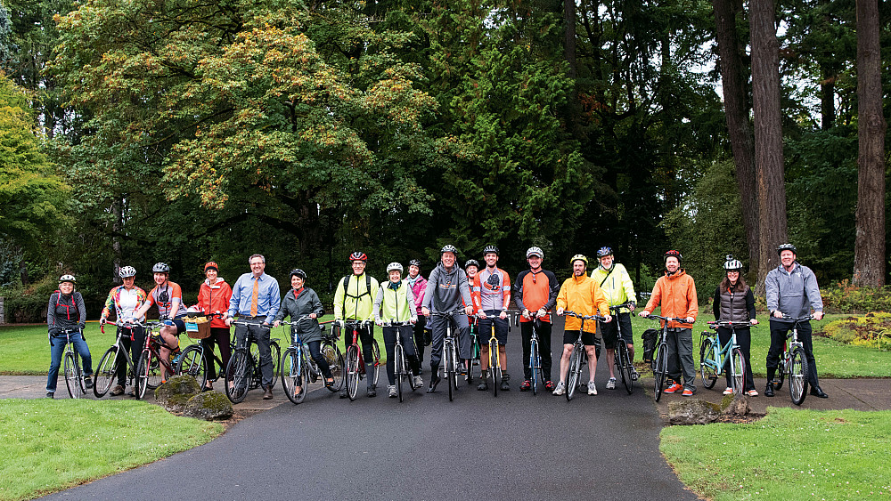 President Wim Wiewel kick-started his first official day on campus by leading  an enthusiastic band of L&C community cyclists from th...
