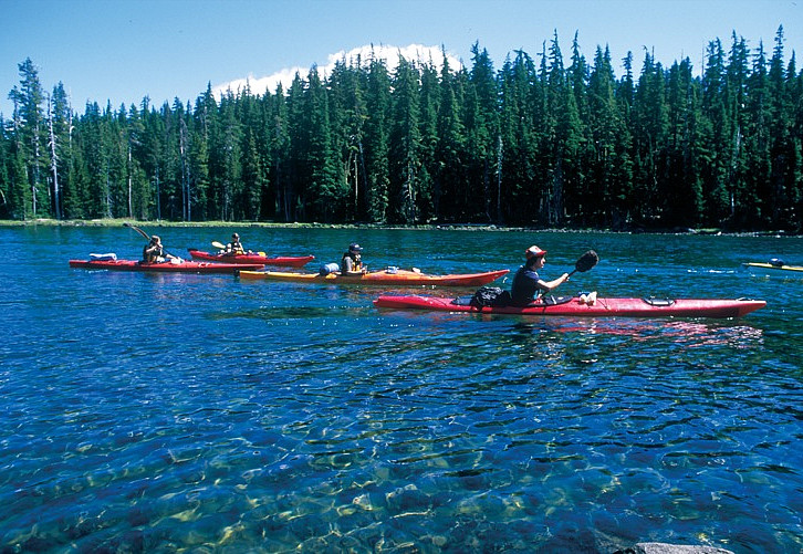 Students set out on their first day of kayaking on the south end of Waldo Lake.