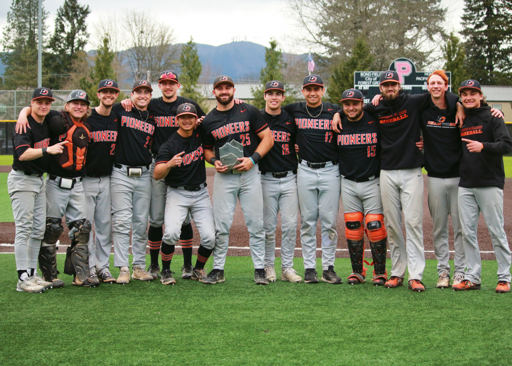 Baseball seniors celebrate the program's first NWC Title since 1987.