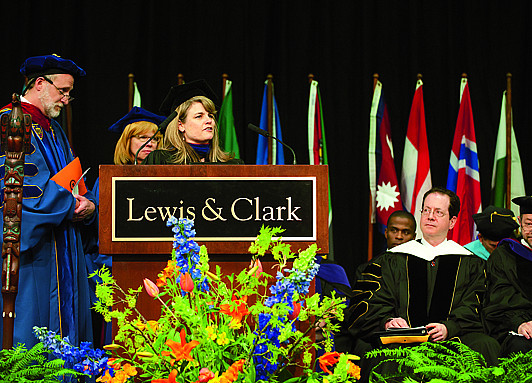 Installation Ceremony - Secretary of State Kate Brown JD '85 offered greetings from the State of Oregon.