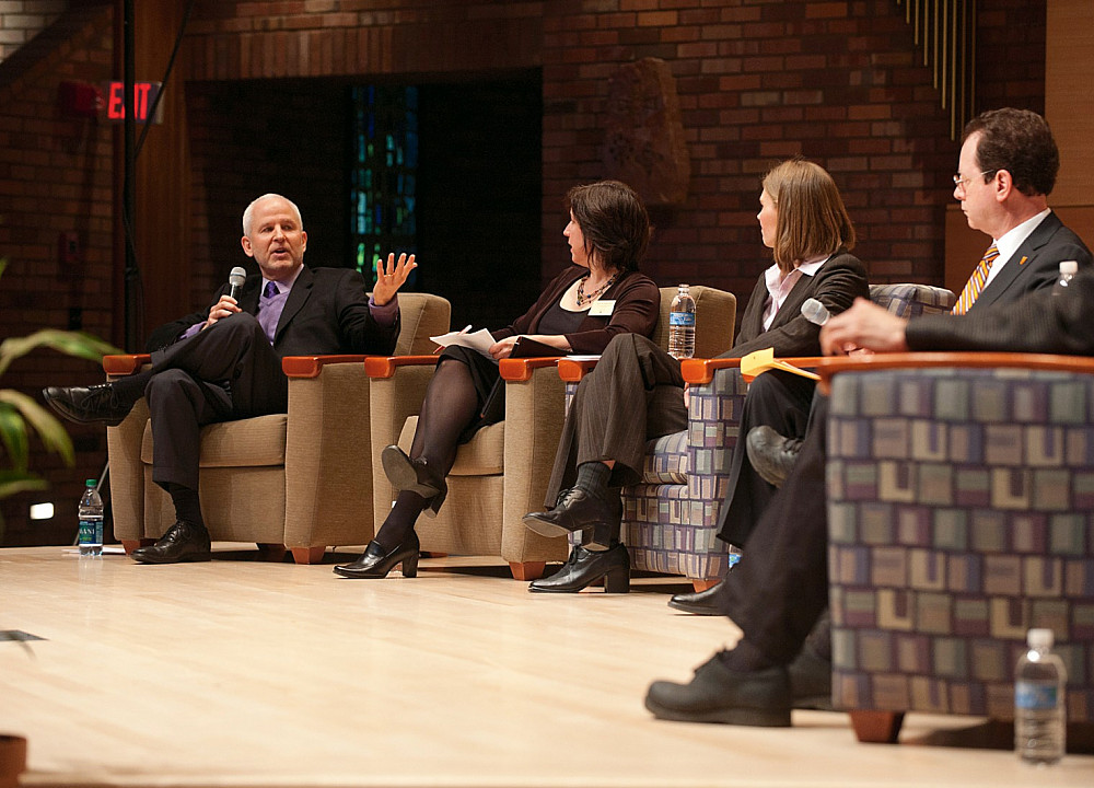 Academic Symposium --The Future of Higher Education: Myth vs. Reality - Morton Schapiro, president of Northwestern University, with Greta...