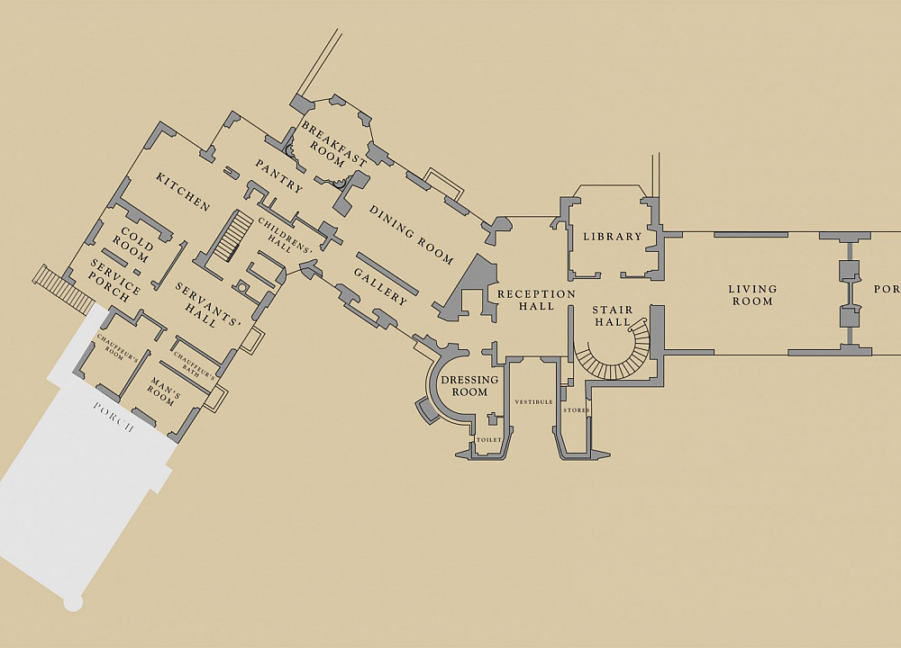 Herman Brookman's architectural plan, main floor, Frank Manor House
