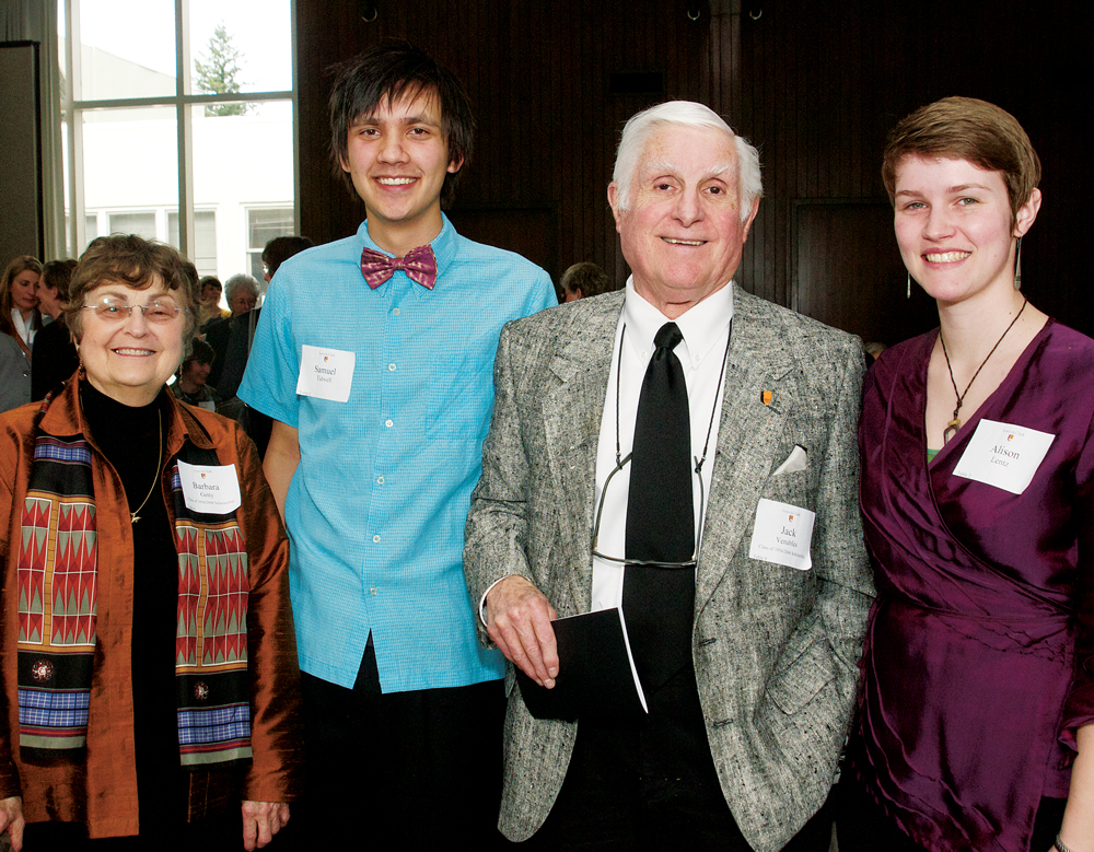 Barbara Getty BA '56, MAT 78; Samuel Tidwell CAS '12; Jack Venables BS '56; Alison Lentz CAS '12.