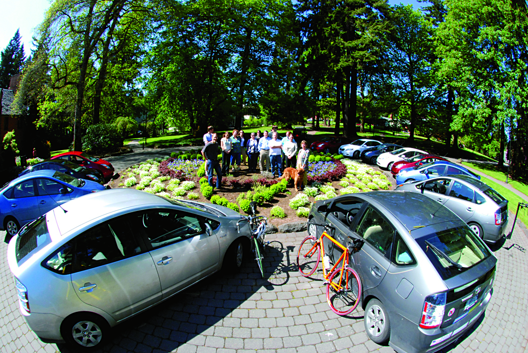 Members of the law school faculty walk the walk, commuting to work in hybrid cars, by bike, and on foot.