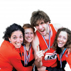 Lewis & Clark's All-Conference track and field stars: Carla McHattie '06, Kate Ross '06, Alex Henry '06, and Tama...