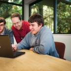 Julian Dale CAS '12; Jens Mache, professor of computer science; and Nic Wilson CAS '12.