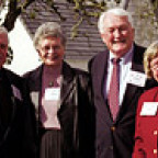 Rod Downey '50 (left) and his wife, Suzanne, were among 30 couples who enjoyed the Valentine's Day Luncheon with Paul Bragdon, interim pr...