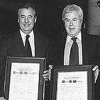 The law school's newest honorary alumni: Stephen Dow Beckham (left), Pamplin Professor of History, and Dennis Whittlesey, lawyer and memb...