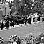 Future educators parade past the Frank Manor House to Pamplin Sports Center.