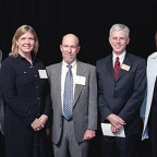 Dean A. Sempert '49, Suzanne C. Segerstrom '90, Richard M. McCourt '74, President Thomas J. Hochstettler, and Alumni Board President Kim ...