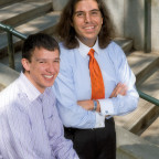 Celestino Limas (right), dean of students and chief diversity officer, and Shane Rivera BA '09 collaborated on content for the fall 200...