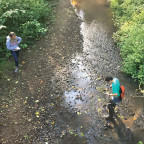 Students taking measurements in Tryon Creek.