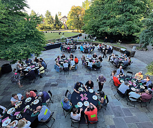 Enjoying a patio meal with classmates.