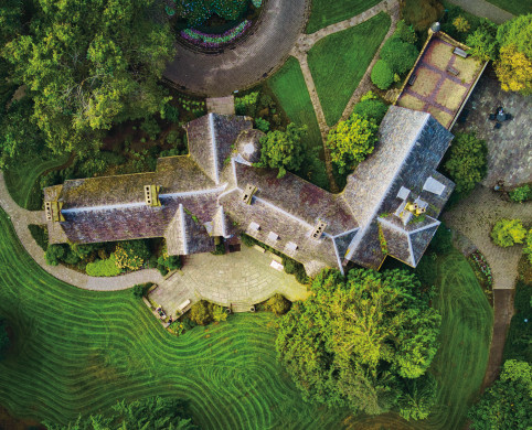 An aerial view of the Frank Manor House, which is on the National Register of Historic Places and was part of the original Fir Acres estate.