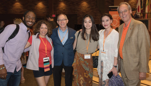 President Wiewel (far right) and Greg Caldwell (center), former director of international students and scholars, mingle with internationa...