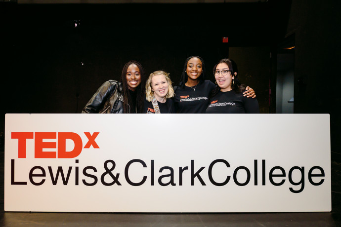 TEDx student organizers Ochuko Akpovbovbo BA '21, Gracie Packard BA '22, Tuse Mahenya BA '21, and Eva Magana BA '20.