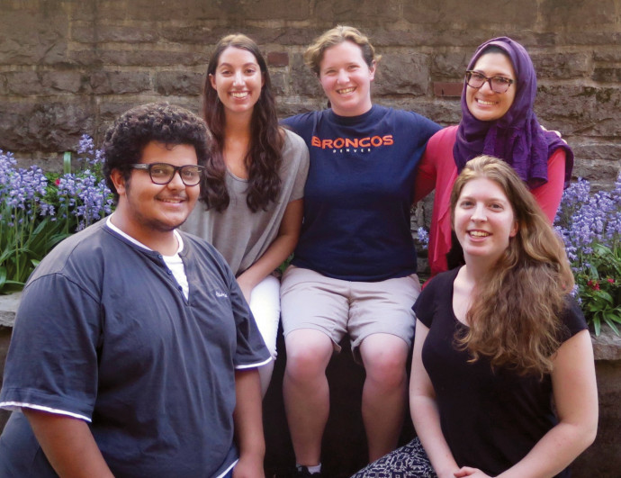 Hamdan Alameri BA '18, Isabella Irtifa BA '18, Jessica Rosenblatt BA '17, Reham Bahauddin BA '16, and Burnley Truax BA '17.