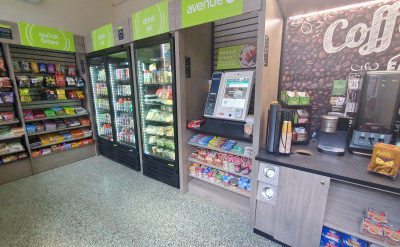 Interior shot of cafe showing vending machines