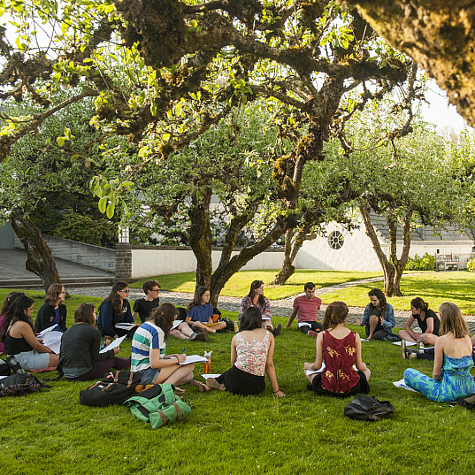 LC students studying outside