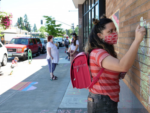 Chalk for Juneteenth event at Bag&Baggage Production's The Vault Theatre, Hillsboro, Oregon, on June 19, 2021.