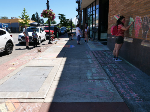 Chalk for Juneteenth event at Bag&Baggage Production's The Vault Theatre, Hillsboro, Oregon, on June 19, 2021.