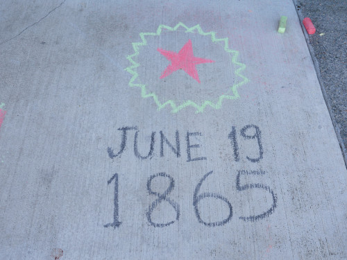 Chalk for Juneteenth event at Bag&Baggage Production's The Vault Theatre, Hillsboro, Oregon, on June 19, 2021.