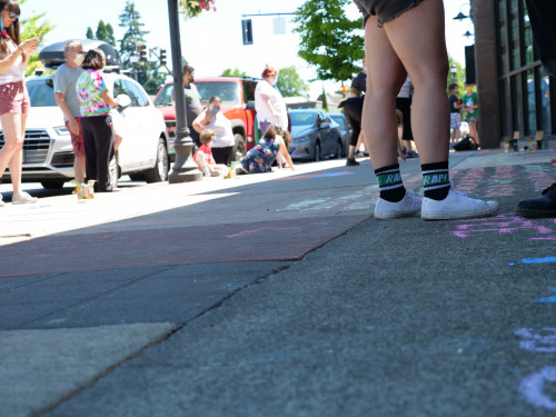 Chalk for Juneteenth event at Bag&Baggage Production's The Vault Theatre, Hillsboro, Oregon, on June 19, 2021.