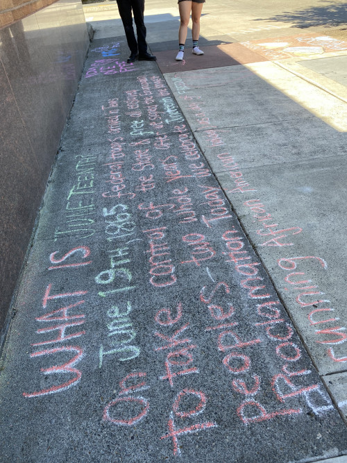 Chalk for Juneteenth event at Bag&Baggage Production's The Vault Theatre, Hillsboro, Oregon, on June 19, 2021.