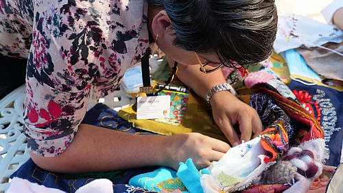 Members of Art for Social Change met to work on the Pandemic Quilt