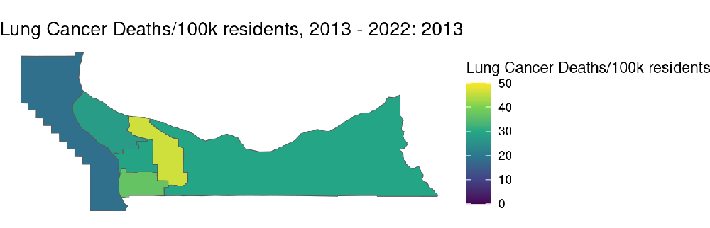 Geographic chart showing lung cancer deaths.