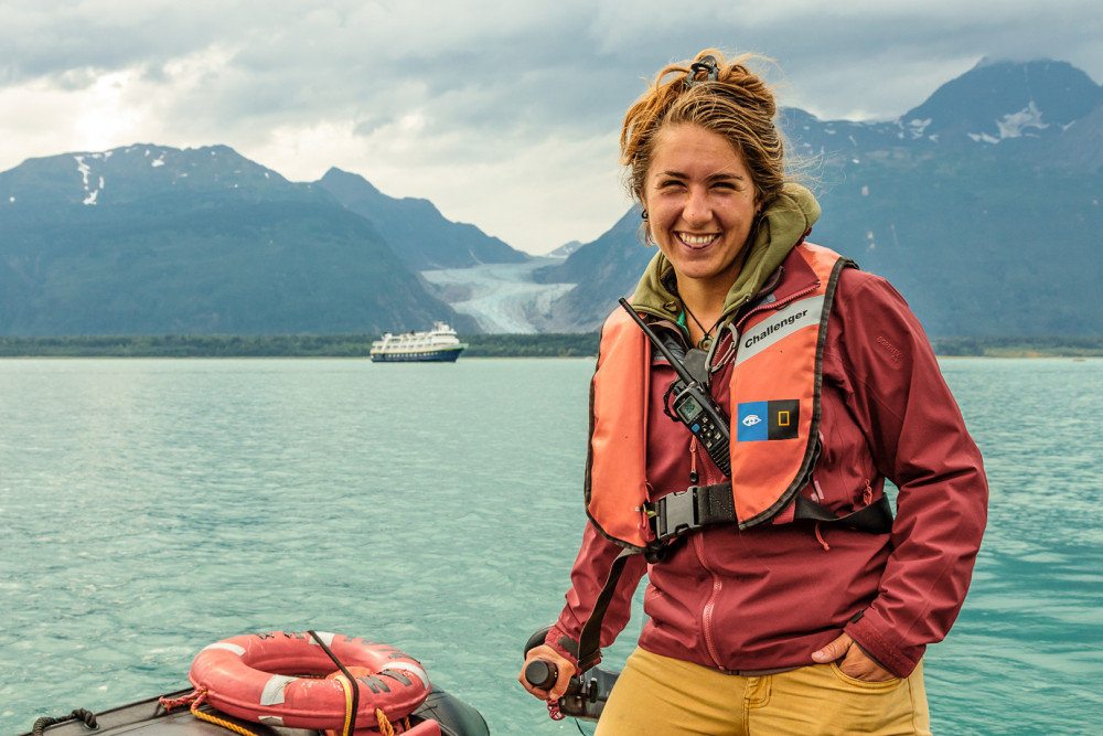Julia Huggins BA '13 at the Lynn Canal, Alaska.