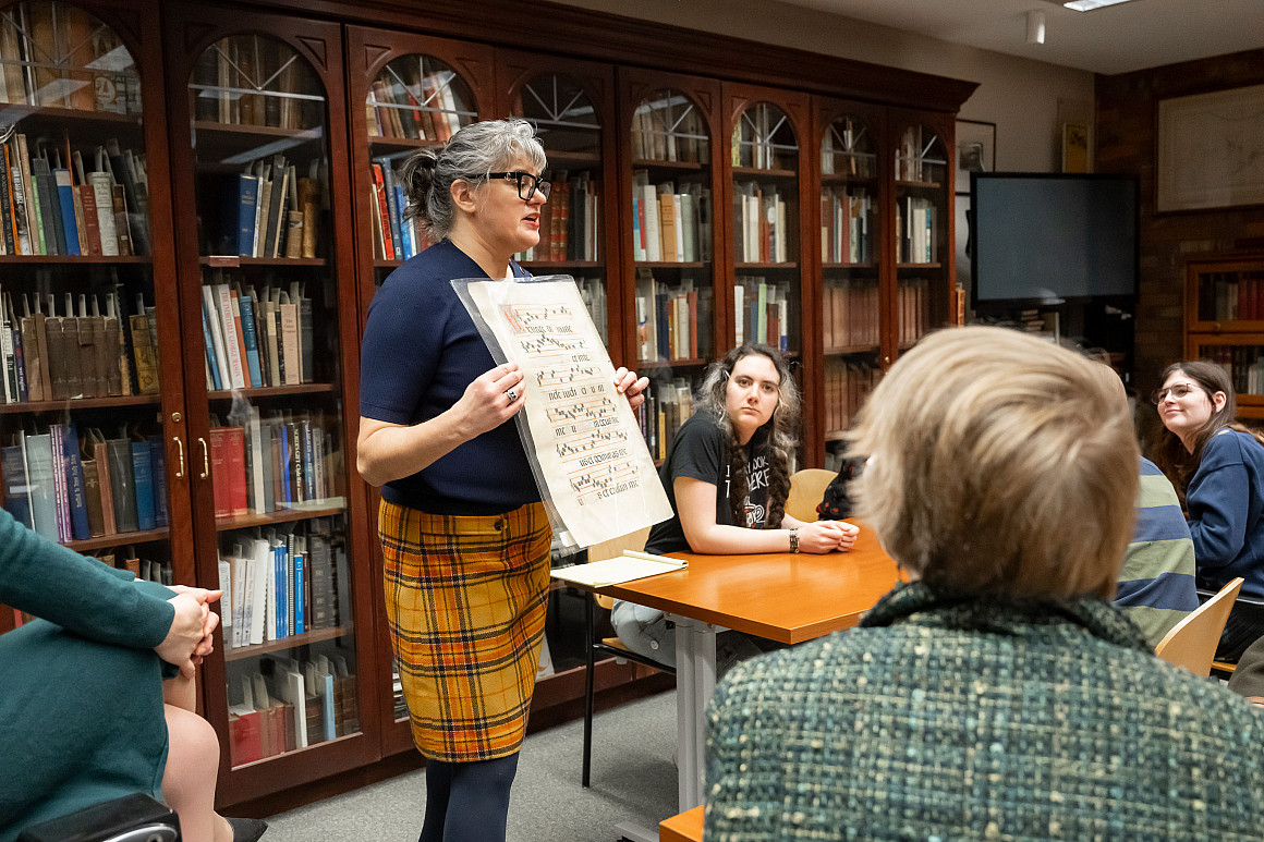 Karen Gross, professor of English, finds it humbling to teach with pieces that took so many hours and so much care to produce.