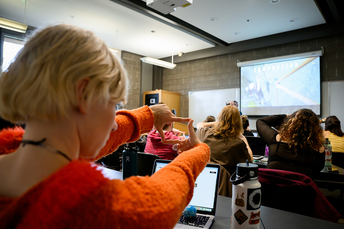 A student participates in a classroom activity, facilitated by Story Gorge staff.