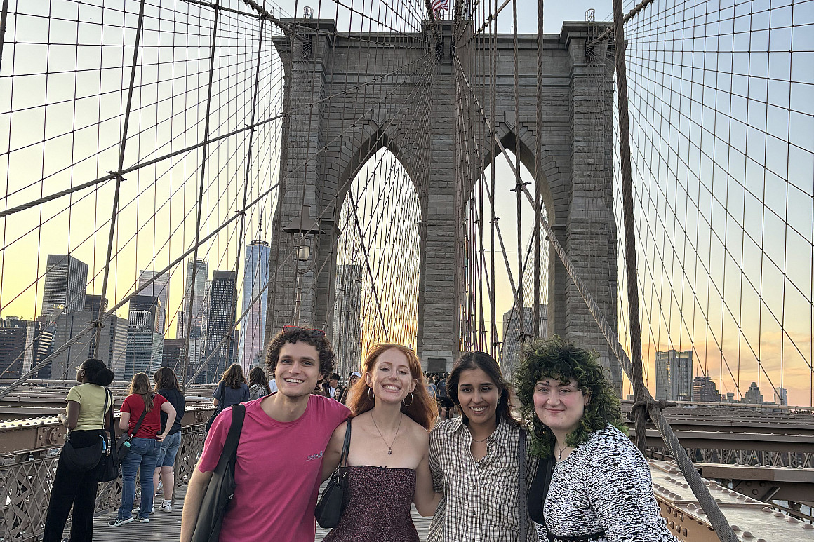 The program's History of New York course examines the city's built environment. Here students enjoy a walking tour of the iconic Brooklyn...