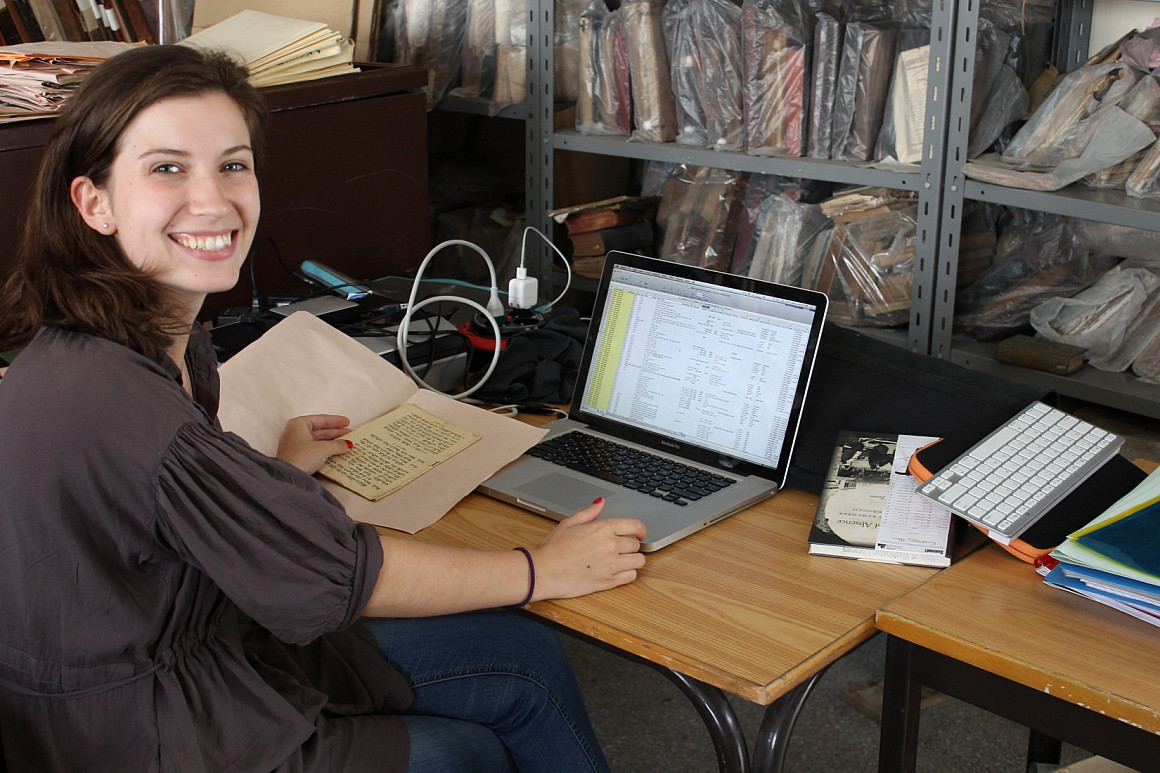 Maia Erickson '15 is creating a digital archive of documents for the Rabat Genizah Project.