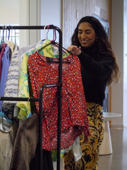 Students like Vaani Aryaki BA '23 are able to donate goods as well as shop for free.