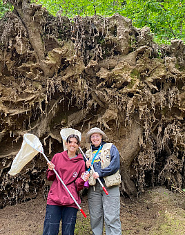 Jackson Gamby BA '24 and Mairin Thorne BA '24 collecting lady beetles and aphids for research as part of the John S. Rogers Science Resea...