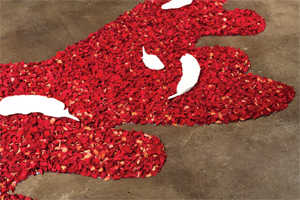 Ted Vogel, Shadow (detail), 2009. Carved porcelain, rose petals